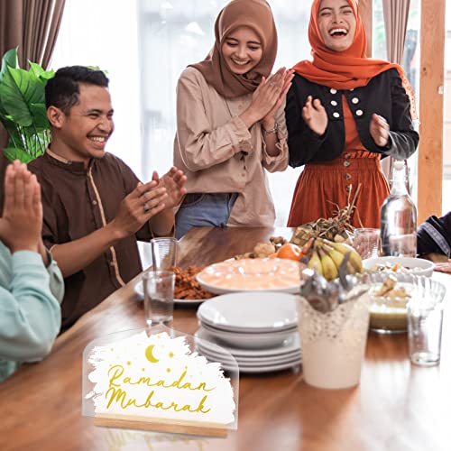 Frienda Eid Decorations for Home Islamic Ramadan Table Centerpieces Acrylic Eid Al Adha Table Sign Star Mubarak Moon Decor for Muslim Party Supply Gift - size: 7.1 x 4.3 Inch, style: Stylish