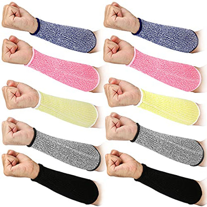 5쌍 절단 방지 팔 슬리브 팔뚝 보호 슬리브 레벨 5 보호 물림 방지 팔 프로텍터 안전 팔 가드 남성 여성용 (21cm), 그레이, 블랙, 블루, 핑크, 옐로우