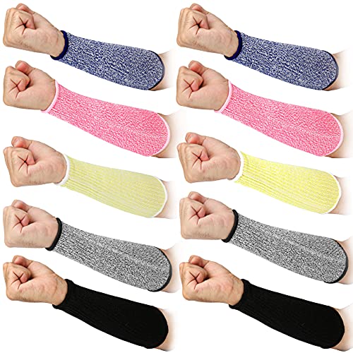 5쌍 절단 방지 팔 슬리브 팔뚝 보호 슬리브 레벨 5 보호 물림 방지 팔 프로텍터 안전 팔 가드 남성 여성용 (21cm), 그레이, 블랙, 블루, 핑크, 옐로우