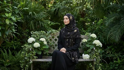 Hijab Modest and Elegant | Beautifully Designed Printed Chiffon Patterns | Muslim Women Head Scarf and Veil - color: Black M