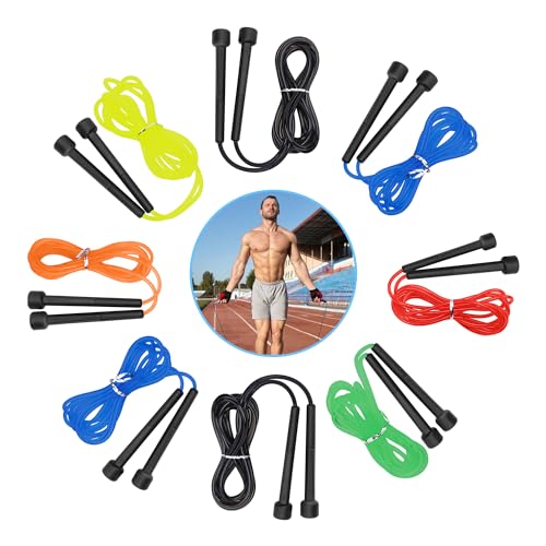 JUSDO 8 Pack Adjustable PVC Jump Rope for Cardio Fitness - Versatile Jump Rope for Both Kids and Adults Women Men Christmas Gift - Great for Exercise,9 Feet