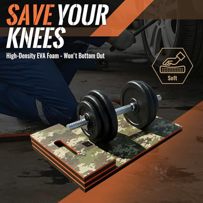 Folding Kneeling Pad, 1 Inch Thick Mechanic Mat, Camouflage | 47.24 x 15.74 Inch 6-Panel Firm Foam Pad with Tool Pockets, Carry Handle and Water-Resistant Surface - color: camouflage