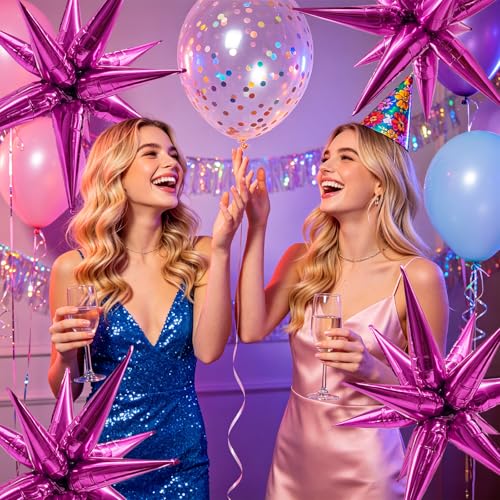 Hot Pink Star Balloons 60Pcs Spike Balloons for Balloon Arch Explosion Mylar Ballons Large Foil Baloons Prom Balloons for Wedding Anniversary Galentine's New Year Bachelorette Birthday Party Supplies - color: Hot Pink
