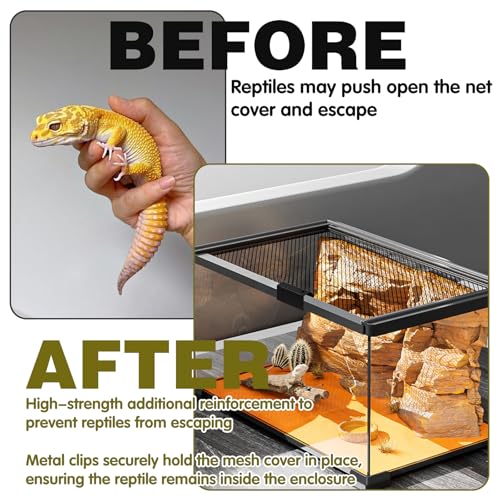 4Pcs Reptile Screen Tank Terrarium Lid Clips, Heavy Duty Terrarium Lid Cover for 5-29 Gallon Aquarium, Metal Escape Proof Lock Clip for Lizard Turtle Amphibian Enclosure Accessories