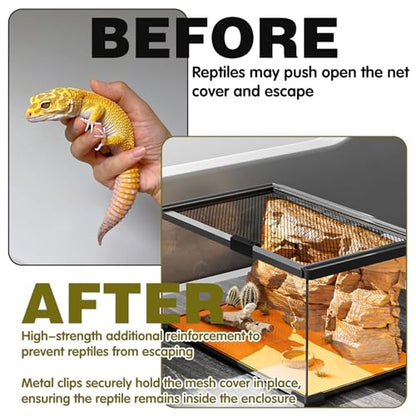 4Pcs Reptile Screen Tank Terrarium Lid Clips, Heavy Duty Terrarium Lid Cover for 5-29 Gallon Aquarium, Metal Escape Proof Lock Clip for Lizard Turtle Amphibian Enclosure Accessories