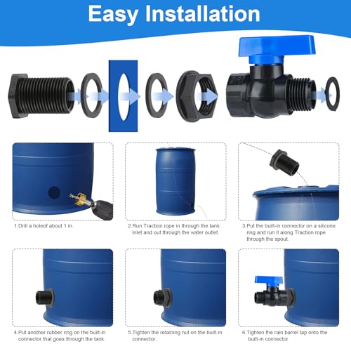 PVC Rain Barrel Spigot Kit 3/4" GHT Garden Diverter Kit With Bulkhead Fitting Garden Hose Faucet Thread Ball Valve for Water Adapter Tanks, Aquariums Rain Barrel Diverter Kit （2 Pack）