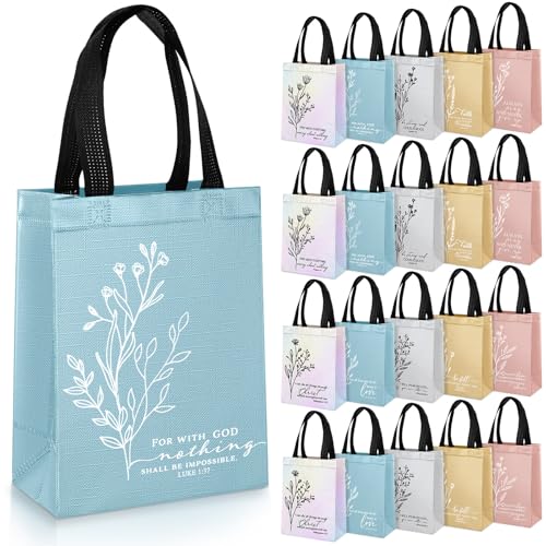 Sweetude 20 Pcs Reusable Christian Gift Bags & Handles, Mild Colors - color: Mild Colors