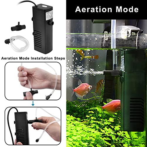 100GPH 5W Internal Aquarium Filter with Aeration System Power Filter for 5 to 15 Gallons Fish Tank, Submersible Fish Tank Filter