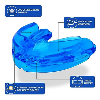 Mouth Guard Sports Youth Adult,Mouth Guard for Braces Soft,No Boiling - color: Blue/Strapless