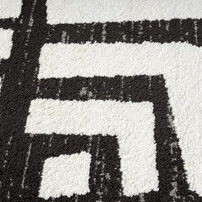 Abani Nomad Cream & Grey Area Rug 8' x 10' for Living Room, Bedroom - Geometric Box Design - Durable & Easy to Clean - size: 8x10