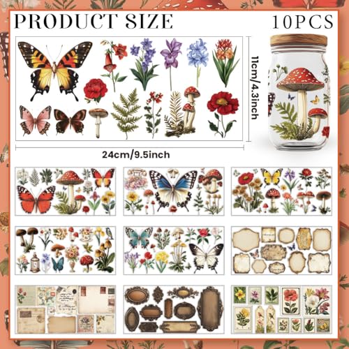 10 Sheets UV DTF Cup Wraps, 10 Styles Vintage Style Stickers Cartoon Rub on Decals Waterproof Transfer Stickers for Glass Cups Wood Crafts - style: Retro