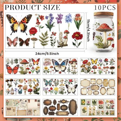 10 Sheets UV DTF Cup Wraps, 10 Styles Vintage Style Stickers Cartoon Rub on Decals Waterproof Transfer Stickers for Glass Cups Wood Crafts - style: Retro