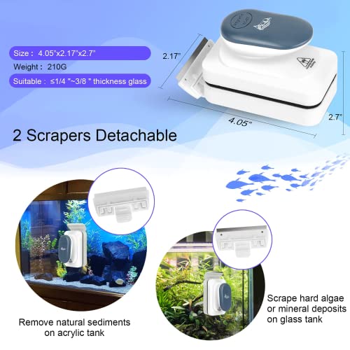 AQQA Aquarium Strong Magnetic Cleaner Brush, Fish Tank Glass Algae Magnet Cleaning Tool Floating Cleaner Scrubber Brush with 2 Detachable Scraper (Blue,M) - color: Blue, size: Medium