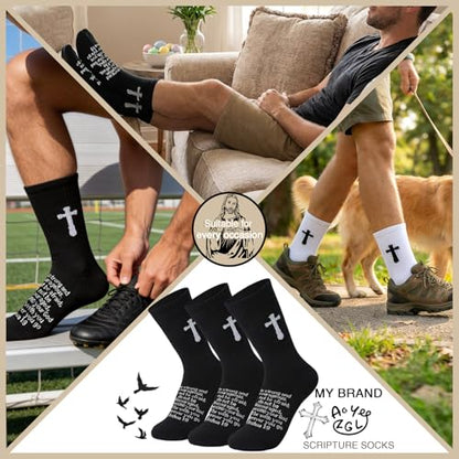 3 Pairs Christian socks Prayer socks Birthday Gifts for Dad,Men Husband Grandp Fathers Day Christmas - color: Joshua 1:9 - Black