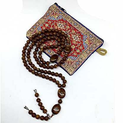 -8MM -99 Beads Necklace DHIKR TASBIH Collection- Imitation Acrylic Muslim Beads-Tesbih-Tasbih-Tasbeeh-Misbaha-Masbaha-Subha-Sebha (Brown-1) - color: Brown-1
