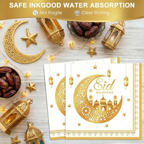 Dereinwo 50 Pcs Ramadan Eid Mubarak Large 12" x 10" Oval Paper Plates and Napkins Disposable Heavy Duty Paper Plates and Napkins for Ramadan Eid Mubarak Party Supplies - style: Eid Mubarak