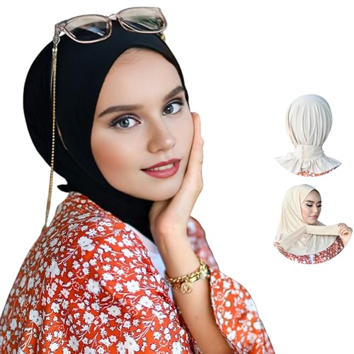 para life Snap Hijab for Women, Breathable Instant Hijabs|Standard Size Stretchable Cotton Sandy|Jersey Undercap - color: Dark Black