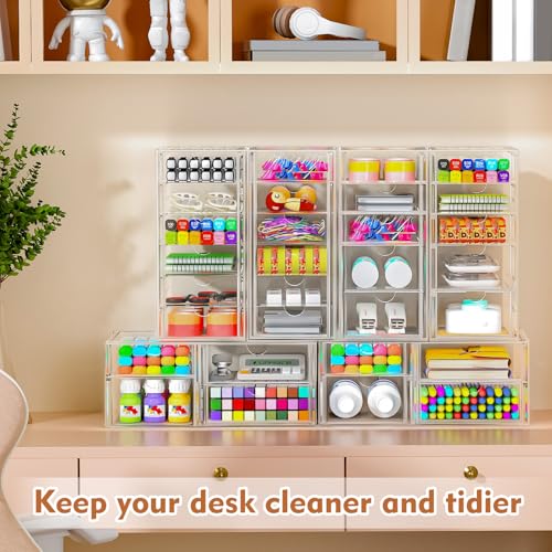 ARSTPEOE 30-Drawer Acrylic Storage & Makeup Organizer for Desk, Bath | Smooth-glide drawers, clear acrylic, stackable , dustproof, wipe-clean, for perler beads, rhinestones, googly eyes, lego bits - size: 30 Drawers