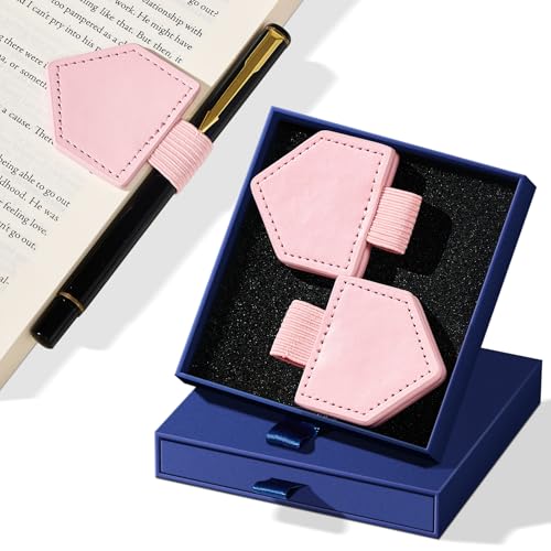 2-Pack PU Leather Magnetic Bookmarks with Pen Holder, Pink - color: Triangle-pink