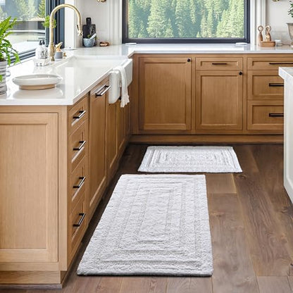 Bedding Craft Bathroom Bath mat Rug Set of 2, 17x24 + 21x34, Off White - color: Off White, size: 17x24" + 21x34"