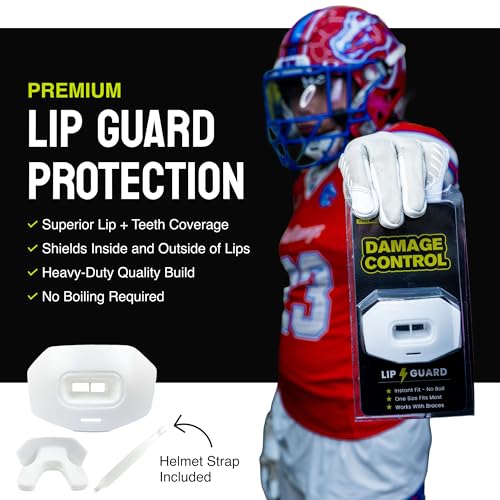 DAMAGE CONTROL Youth Football Mouth Guard – Breathable No Boil Mouthpiece, Protects Lips & Teeth, Works with Braces, Includes Helmet Strap – Sports Gear & Accessories (White) - color: White