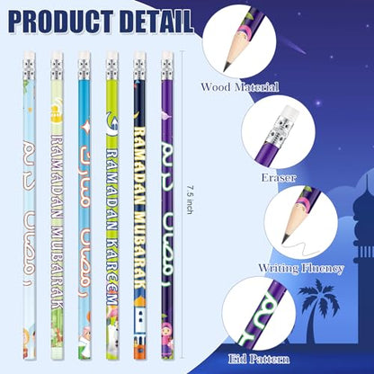 Crtiin 48 Pcs Ramadan Pencils Ramadan Mubarak Party Favors Novelty Toy Muslim Kids Gifts Bright School Party Supplies for Kids Students Classroom Learning Activities (Ramadan Style) - style: Ramadan Style