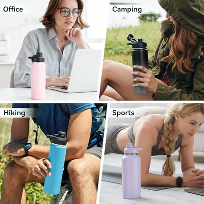 Fijinhom Insulated Water Bottle with Handle, 304 Stainless Steel Water Bottles with Wide Mouth, Double Wall Vacuum Sports Water Bottle, BPA Free, Keep Cold and Hot, 18 Ounces, Purple - color: Purple, size: 18 Ounces