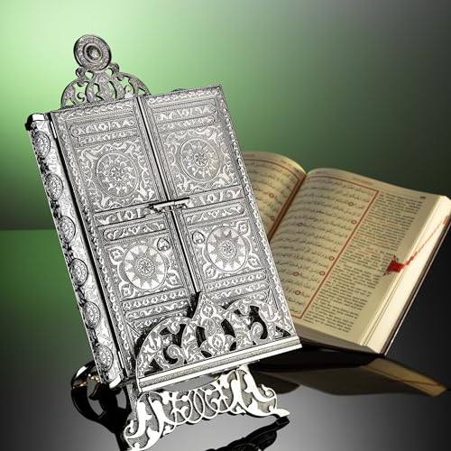 VHD Luxury Metal Quran Storage Box | Islamic Wedding, Birthday Decoration | Muslim Home Gift | Graduation Gift (17x25cm Books) (Silver, With Kaaba Quran) - color: Silver, style: With Kaaba Quran