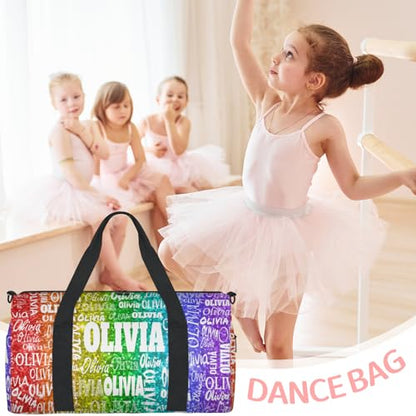 Custom Name Dance Bag, Bright Colorful Red Green Purple Sequins Glitter | Personalized Name Gymnastics Sport Cheerleader Bag, Barrel Ballet Duffel Tote Women - color: Bright Colorful