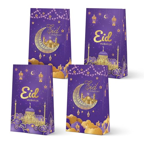 KALEFO 24 Pieces Eid Mubarak Favor Gift Bags - color: Purple