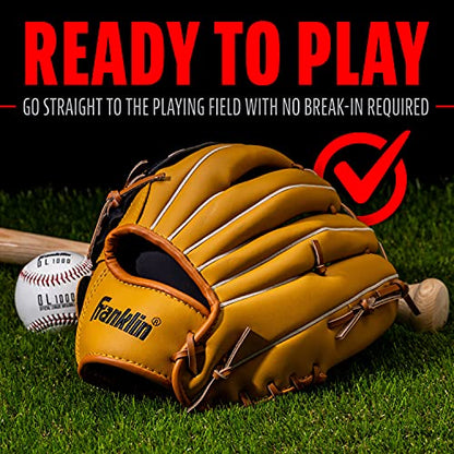 Franklin Sports Field Master Baseball + Softball Glove - Field Master Adult + Youth Baseball + Softball Mitt - Men's + Women's Gloves - color: Tan, style: 13" - Basket "V" Web
