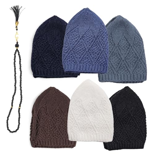 Muslim Kufi Hats for Men, Velvet Crochet Islamic Prayer Cap, Stretchable, Breathable Knit Skull Beanie,Standard Size - color: Oltu- Mix 1