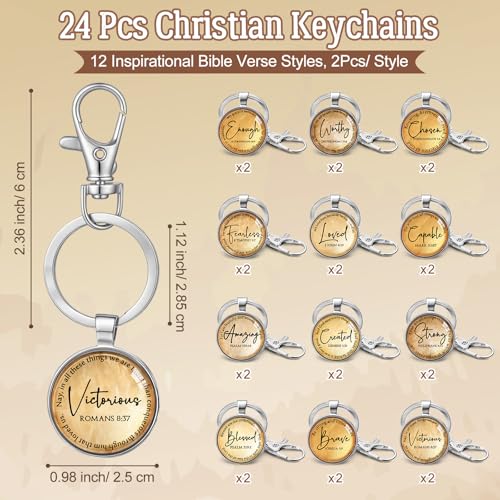 Equsion 24 Pcs Christian Keychain Gift Bulk Mini Bible Keychains with Verse Religious Keychain Gifts for Church Bible Study Group (Brown) - color: Brown