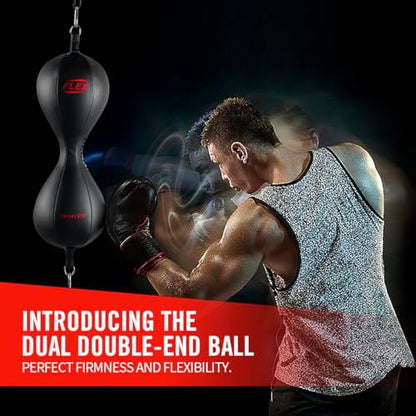 Flex Double End Punching Bag - Bungee Cords w/Special Flex Adjustable System - Durable Bladder Speed Bag - Boxing Training Equipment for Adults - Home Gym Accessories - style: Dual Ball Black