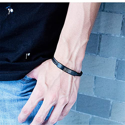 ForeverWill There's No God But Allah Islamic Arabic Calligraphy Leather Bracelet for Men Women, Islam Name of God's Messenger Faith Wristband for Arab Muslims Religious Jewelry Gift for Birthday