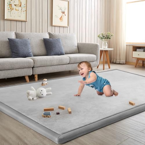 Baby Play Mat for Floor Nursery Rug Muscle Mat Area Rug Playroom Rug 74"x50" Playpen Mat Elastic Foam 1.3" Thick Crawling Mat for Babies,Toddlers, Infants, Kids,A Light Gray - color: A Light Gray, size: 74"x50"