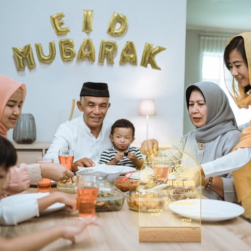 Baquler Ramadan Advent Countdown Calendar LED Eid Mubarak Decoration with Erasable Pen Cloth 2026 DIY Acrylic Ramadan Table Sign for Islam Muslims Office Home Days of Holy Month Countdown to Eid Gift