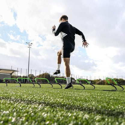 QUICKPLAY Adjustable Speed Hurdles Set of 6 - Soccer Training Hurdles for Agility Drills, 6in 9in 12in Height Settings, Portable Football Agility Hurdles with Carry Bag | 3-in-1 heights: 6, 9 & 12 in, Quick-click adjust, Footwork & plyometric drills, Port