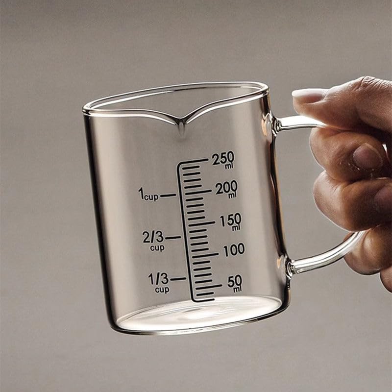 Glass Measuring Cup with V-Shaped Spout, High Borosilicate Glass, Capacity, Easy-Read Scale 250ml - color: Clear