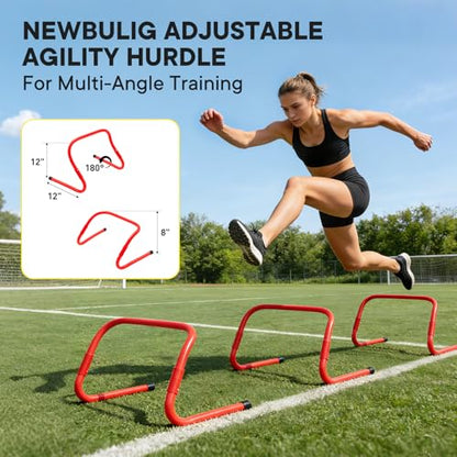 Agility Ladder Speed Training Equipment Set, 4 Adjustable Hurdles | 20 ft Ladder, 12 Cones, Jump Rope, Resistance Parachute, Soccer, Basketball, Football Practice Equipment for Youth, Adults