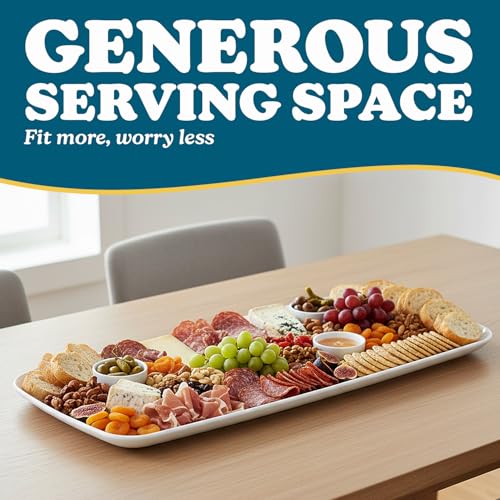 Rectangle White Serving Tray (2-Pack) - 17.5" Disposable Serving Platter for Appetizer, Fruits & Serving Dishes | Perfect Plastic Tray for Party Serveware - style: White