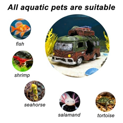 Aquarium Decorations Resin Bus Wreck Fish Tank Decoration Beta Fish Shrimp Aquatic Pets Hiding Cave Accessories