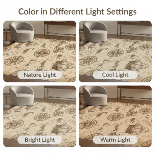 8'x10' Washable Flatwoven Rug, Beige Antique Octopus Stain Resistant Extra Large Carpet for Dining Room, Large Office, Lounge, Non-Slip Chair-Friendly Mat | Ref:2067300 - color: Beige/Pattern 24, size: 8' x 10' (Rectangular)