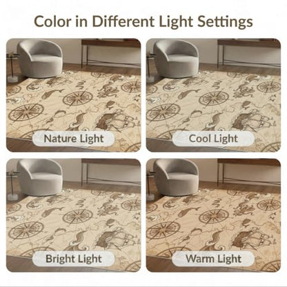 8'x10' Washable Flatwoven Rug, Beige Antique Octopus Stain Resistant Extra Large Carpet for Dining Room, Large Office, Lounge, Non-Slip Chair-Friendly Mat | Ref:2067300 - color: Beige/Pattern 24, size: 8' x 10' (Rectangular)
