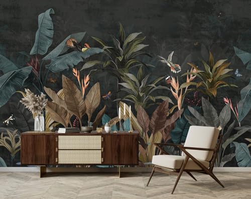 Dark Tropical Jungle Wallpaper Mural Peel and Stick 82"x57" | Banana Leaf Self Adhesive Wall Mural for Living Room Bedroom - color: ZZ-012, size: 82" x 57"