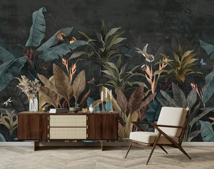 Dark Tropical Jungle Wallpaper Mural Peel and Stick 82"x57" | Banana Leaf Self Adhesive Wall Mural for Living Room Bedroom - color: ZZ-012, size: 82" x 57"