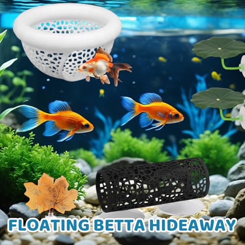 Betta Hammock, Betta Fish Tank Accessories, 6 Pcs Set Aquarium Floating Decor with Tunnel, Betta Fish Hammock and Resting Spots, Betta Floating Hide for Small Fish