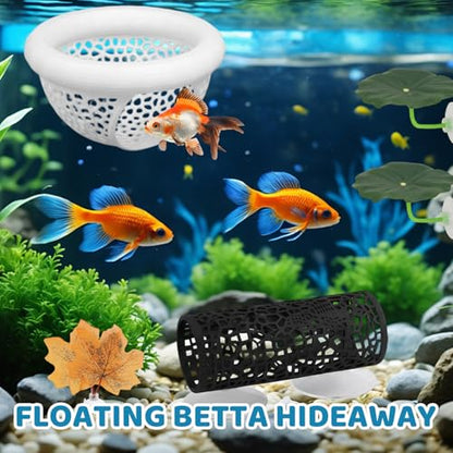 Betta Hammock, Betta Fish Tank Accessories, 6 Pcs Set Aquarium Floating Decor with Tunnel, Betta Fish Hammock and Resting Spots, Betta Floating Hide for Small Fish