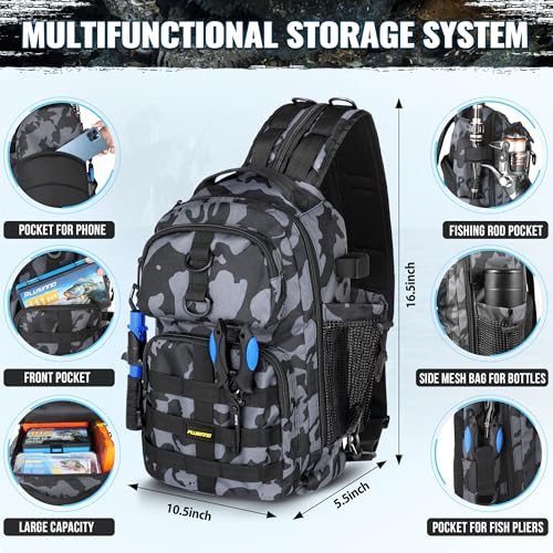 PLUSINNO Fishing Gear,Fsihing Backpack with Floating Fishing Net,Tackle Boxes,Waterproof Fishing Tackle Bag,Fishing Gifts for Men - color: Black Camo Backpack With Fishing Net