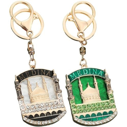 2 Pcs Sparkling Rhinestone Medina Mosque Keychain Purse Charm Islamic Keyring Pendant for Purse Bag Accessories